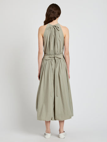 Proenza Schouler Back full length image of model wearing Wylie Dress in Tech Poplin in Sage