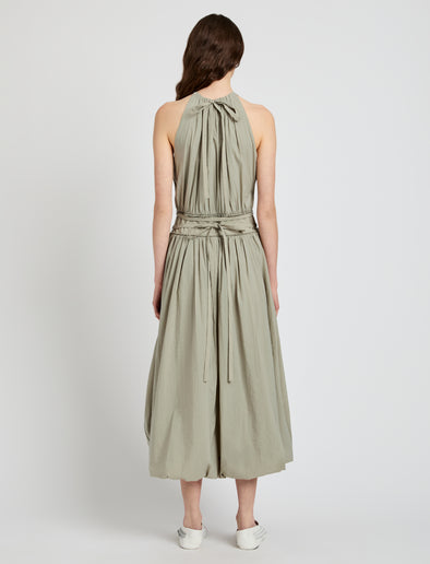 Proenza Schouler Back full length image of model wearing Wylie Dress in Tech Poplin in Sage