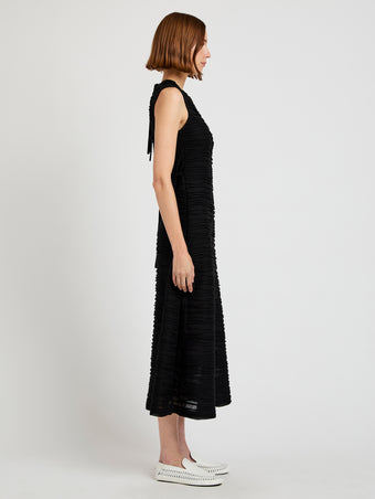 Proenza Schouler Side full length image of model wearing Laura Dress in Textured Cotton in Black