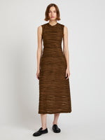 Proenza Schouler Front full length image of model wearing Laura Dress in Textured Cotton in Wood