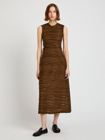Proenza Schouler Front full length image of model wearing Laura Dress in Textured Cotton in Wood