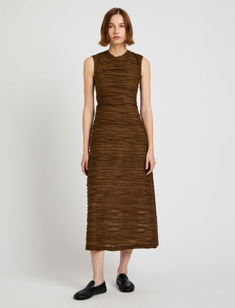Proenza Schouler Front full length image of model wearing Laura Dress in Textured Cotton in Wood