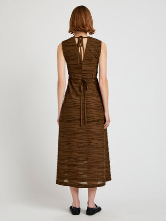 Proenza Schouler Back full length image of model wearing Laura Dress in Textured Cotton in Wood