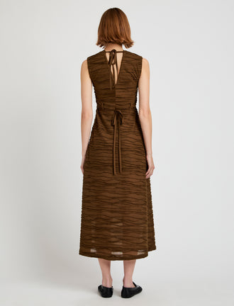 Proenza Schouler Back full length image of model wearing Laura Dress in Textured Cotton in Wood