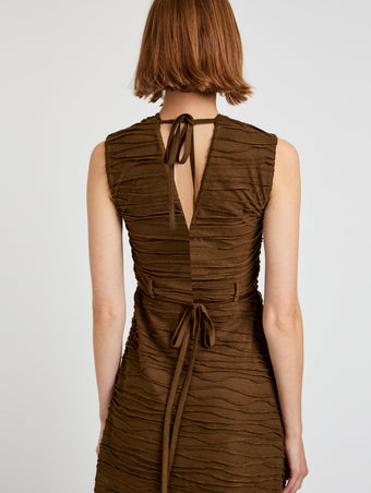 Proenza Schouler Detail image of model wearing Laura Dress in Textured Cotton in Wood