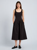 Proenza Schouler Front full length image of model wearing Shelby Dress in Cotton in Black