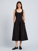 Proenza Schouler Front full length image of model wearing Shelby Dress in Cotton in Black