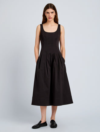 Proenza Schouler Front full length image of model wearing Shelby Dress in Cotton in Black