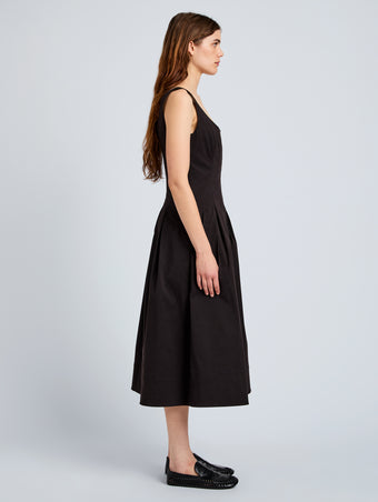 Proenza Schouler Side full length image of model wearing Shelby Dress in Cotton in Black