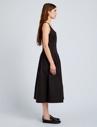 Proenza Schouler Side full length image of model wearing Shelby Dress in Cotton in Black