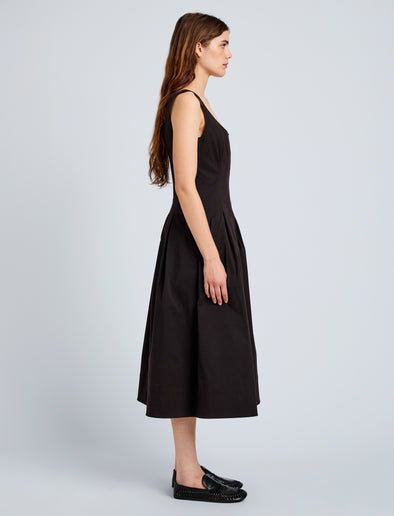 Proenza Schouler Side full length image of model wearing Shelby Dress in Cotton in Black