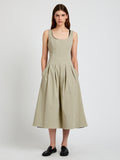 Proenza Schouler Front full length image of model wearing Shelby Dress in Cotton in Sage