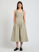 Proenza Schouler Front full length image of model wearing Shelby Dress in Cotton in Sage