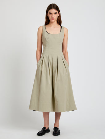 Proenza Schouler Front full length image of model wearing Shelby Dress in Cotton in Sage