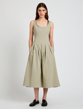 Proenza Schouler Front full length image of model wearing Shelby Dress in Cotton in Sage