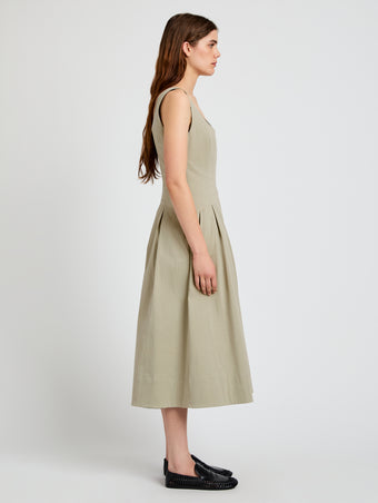 Proenza Schouler Side full length image of model wearing Shelby Dress in Cotton in Sage