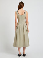 Proenza Schouler Back full length image of model wearing Shelby Dress in Cotton in Sage