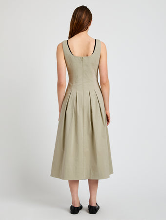 Proenza Schouler Back full length image of model wearing Shelby Dress in Cotton in Sage