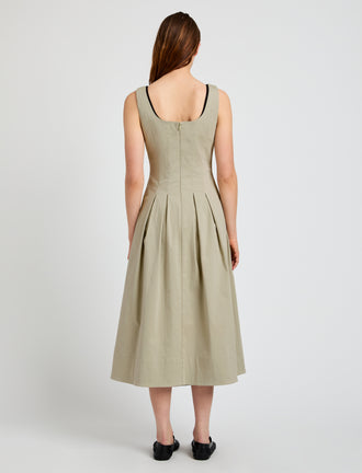 Proenza Schouler Back full length image of model wearing Shelby Dress in Cotton in Sage