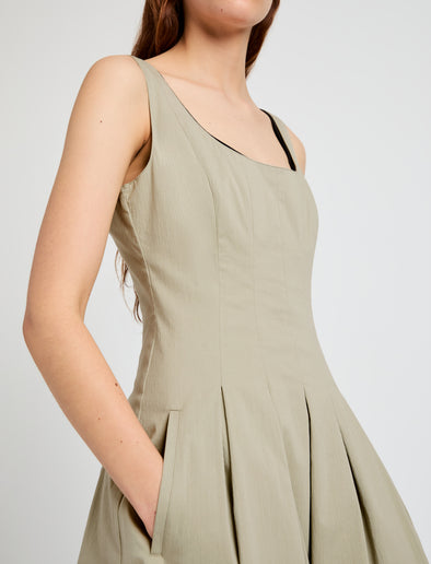 Proenza Schouler Detail image of model wearing Shelby Dress in Cotton in Sage