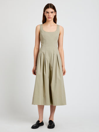 Proenza Schouler Front full length image of model wearing Shelby Dress in Cotton in Sage