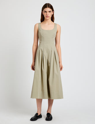 Proenza Schouler Front full length image of model wearing Shelby Dress in Cotton in Sage