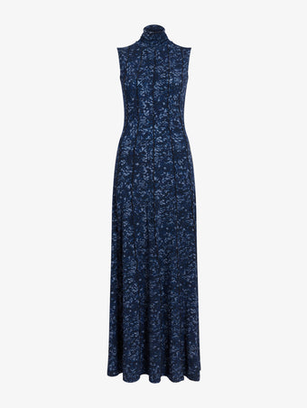 Proenza Schouler flat image of Valentina Dress in Printed Jersey in navy/slate