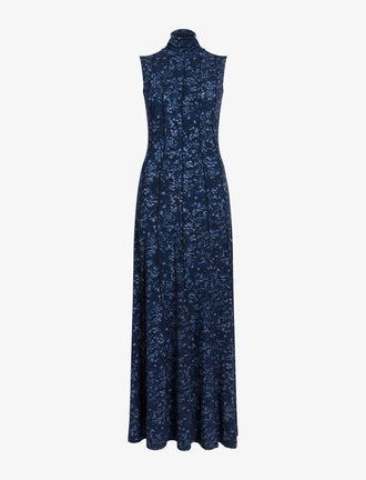 Proenza Schouler flat image of Valentina Dress in Printed Jersey in navy/slate