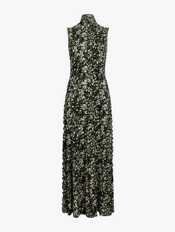 Proenza Schouler flat image of Valentina Dress in Printed Jersey in black/lemon