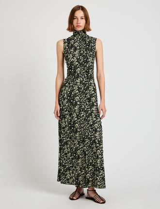 Proenza Schouler front image of model wearing Valentina Dress in Printed Jersey in black/lemon