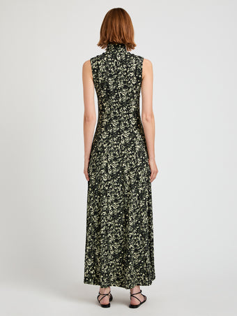 Proenza Schouler back image of model wearing Valentina Dress in Printed Jersey in black/lemon