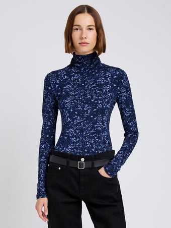 Proenza Schouler front cropped image of Audrey Top in Printed Jersey in navy/slate