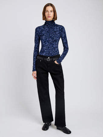 Proenza Schouler front image of Audrey Top in Printed Jersey in navy/slate