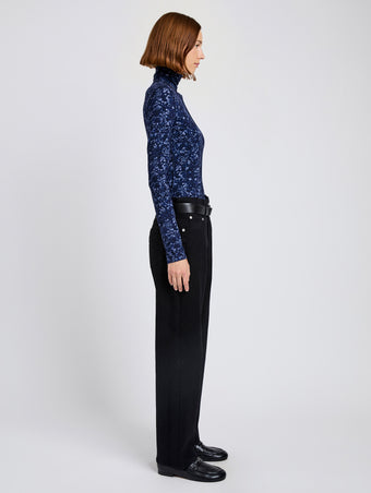 Proenza Schouler side image of Audrey Top in Printed Jersey in navy/slate