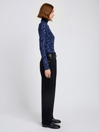 Proenza Schouler side image of Audrey Top in Printed Jersey in navy/slate