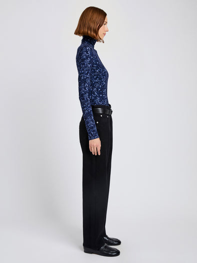 Proenza Schouler side image of Audrey Top in Printed Jersey in navy/slate