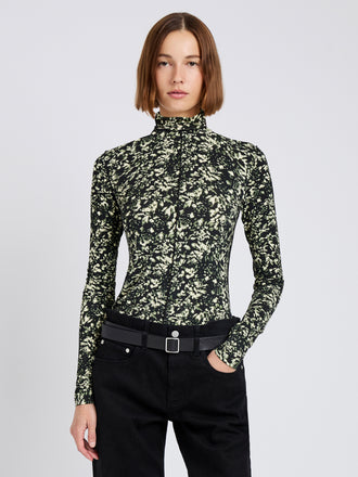 Proenza Schouler front cropped image of Audrey Top in Printed Jersey in black/lemon