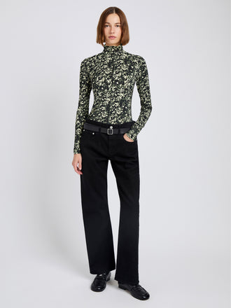 Proenza Schouler front image of Audrey Top in Printed Jersey in black/lemon
