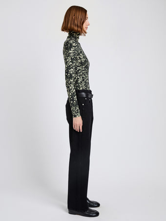 Proenza Schouler side image of Audrey Top in Printed Jersey in black/lemon
