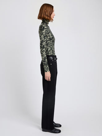 Proenza Schouler side image of Audrey Top in Printed Jersey in black/lemon