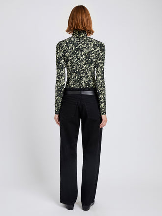 Proenza Schouler back image of Audrey Top in Printed Jersey in black/lemon
