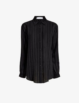 Proenza Schouler flat image of Raven Shirt in Woven Stripe Flou in black/chalk