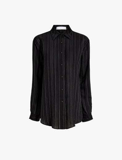 Proenza Schouler flat image of Raven Shirt in Woven Stripe Flou in black/chalk