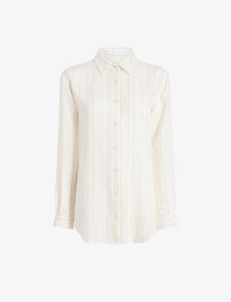 Proenza Schouler flat image of Raven Shirt in Woven Stripe Flou in chalk/black
