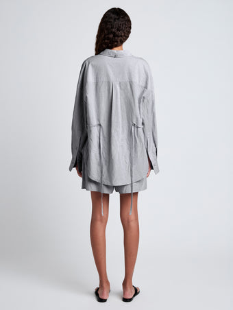 Proenza Schouler back image of model wearing Caroline Shirt in Linen Shirting in grey melange