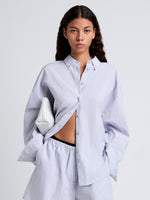 Proenza Schouler Front cropped image of model wearing Caroline Shirt in Linen Shirting in Light Oxford Melange