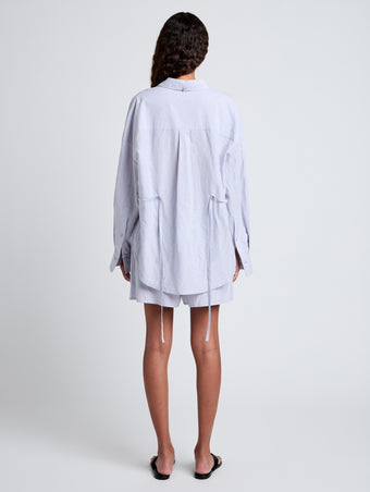 Proenza Schouler Back full length image of model wearing Caroline Shirt in Linen Shirting in Light Oxford Melange