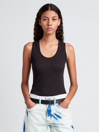Proenza Schouler Front cropped image of model wearing Jessa Tank Top in Twisted Rib in Black