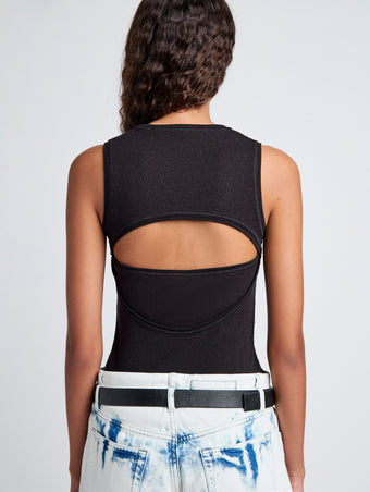 Proenza Schouler Detail image of model wearing Jessa Tank Top in Twisted Rib in Black