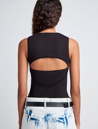 Proenza Schouler Detail image of model wearing Jessa Tank Top in Twisted Rib in Black